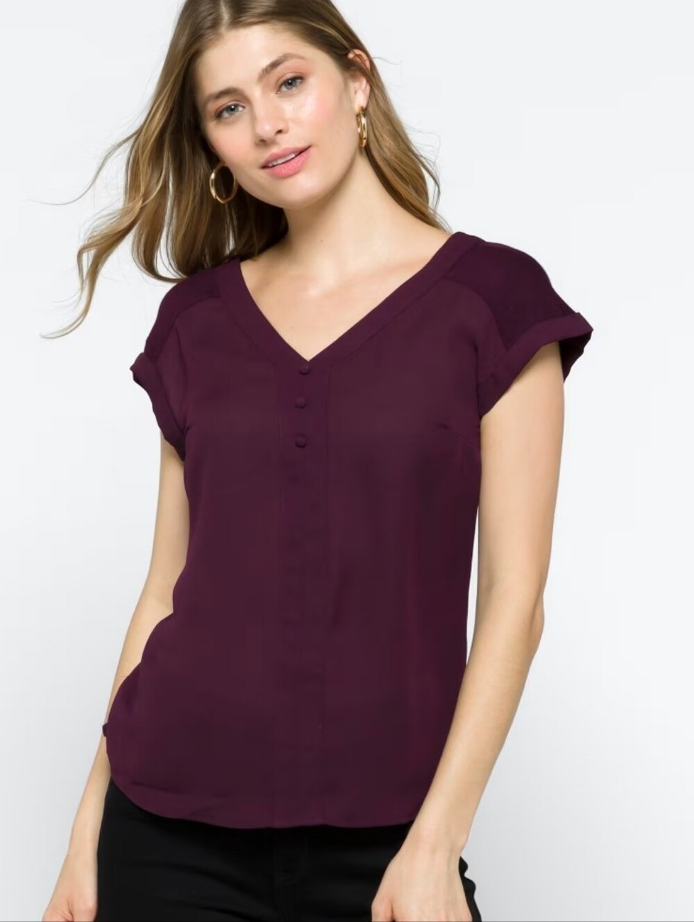 Plum V-Neck Short Sleeve Blouse